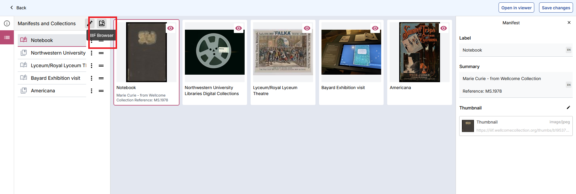 Select the IIIF Browser to add content